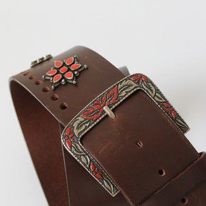 90's Vintage Albatros Genuine Italian Leather Western Belt M / 38"